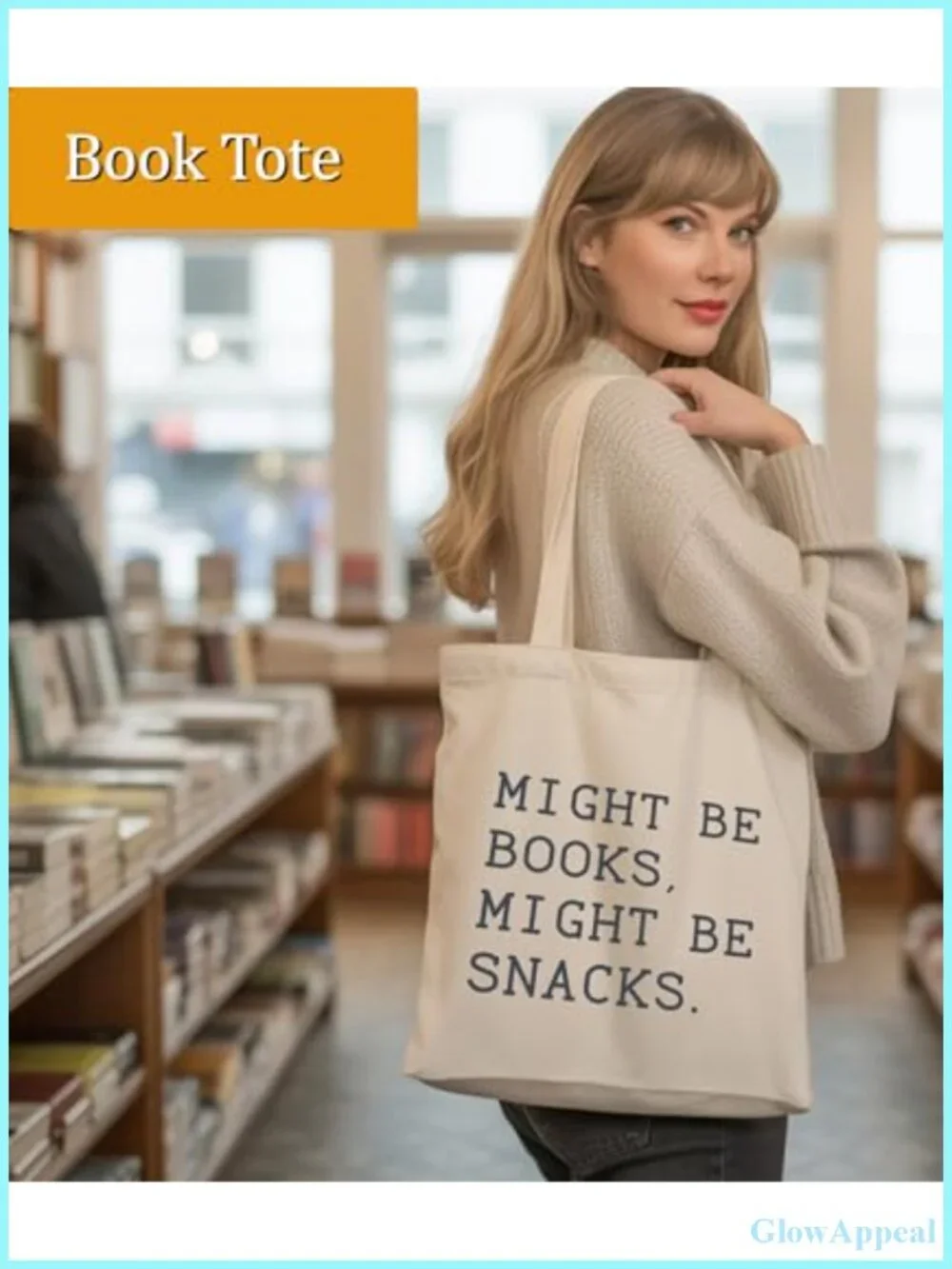 Canvas Book Lover Tote Bag with Inner Pocket, Literary Gift for Readers,